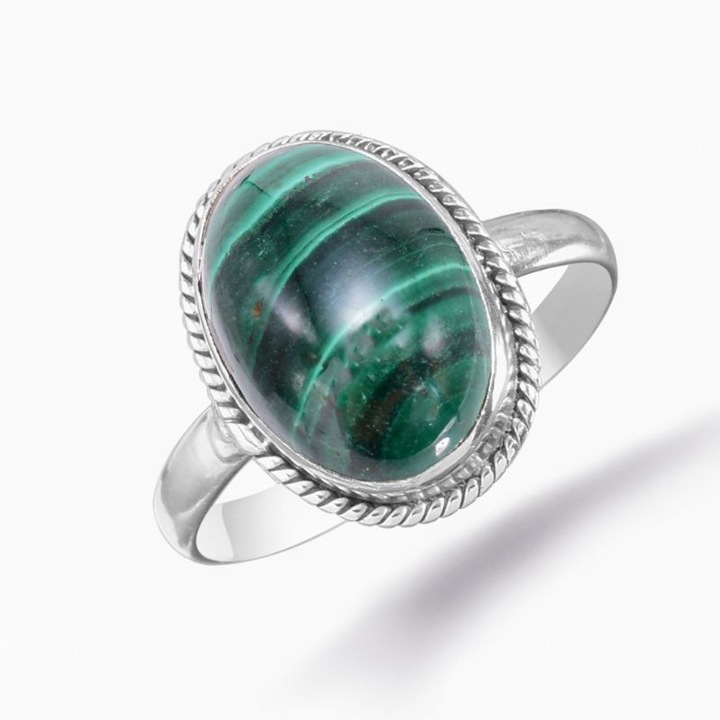 Inel argint malachit Funie Rasucita