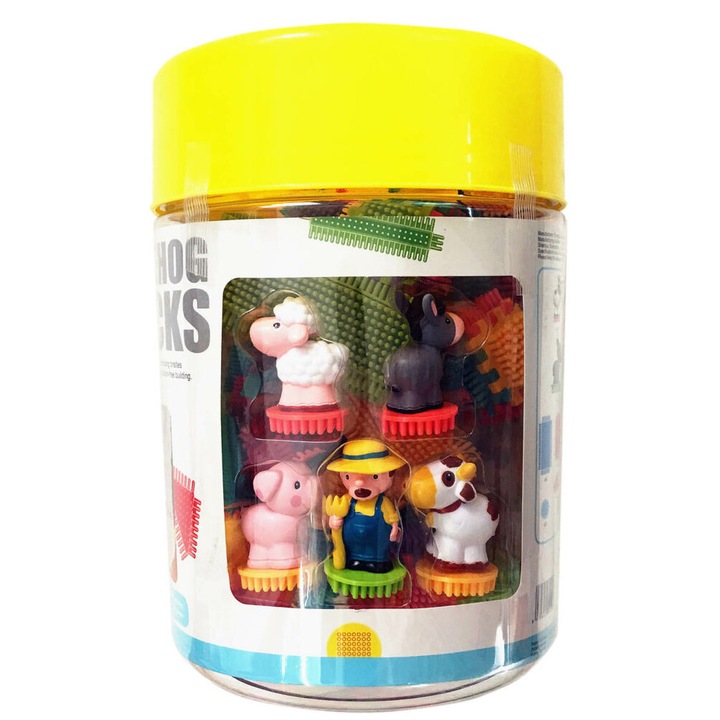 Set constructie, blocuri de arici cu figurine de la ferma, 100 piese