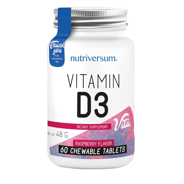 Supliment alimentar VITA Vitamina D3, Nutriversum, aroma de zmeura, 60 tablete