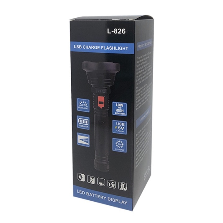 LED фенер SMD L-826, USB/ултра ярък