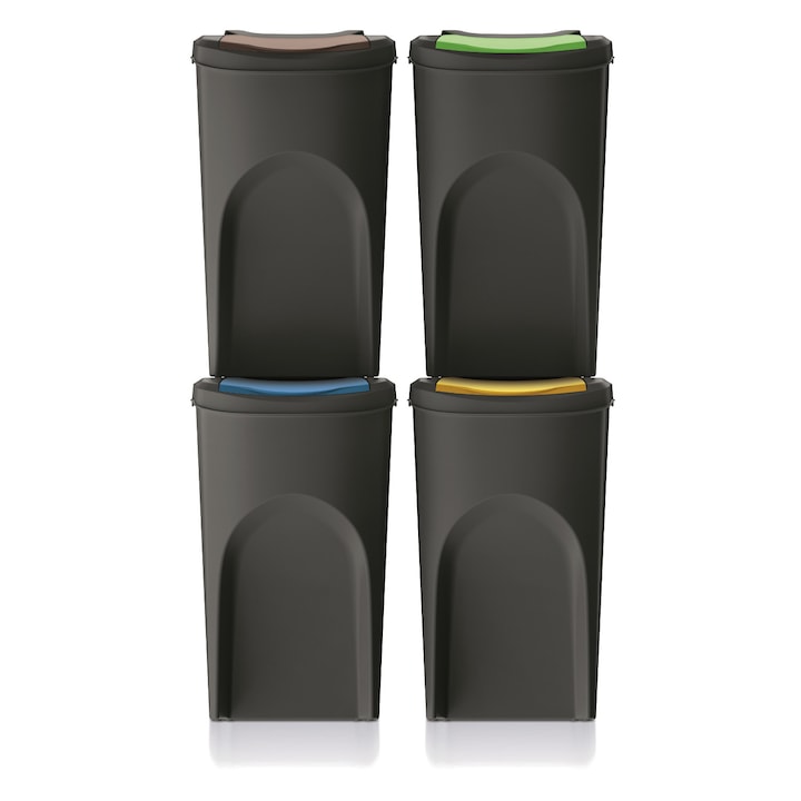 Set 4 cosuri pentru colectare selectiva Prosperplast, Sortibox, 39x29x49.5 cm, 35 L, negru