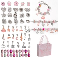 Set pentru creat bratari si lantisoare, zggzerg, 63 charmuri, Margele si bijuterii, Bratari DIY, Cutie depozitare, Multicolor