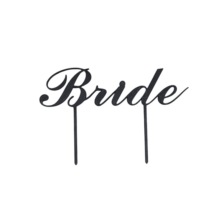 "Menyasszony" torta tetejű dekoráció, Fekete, 13 cm