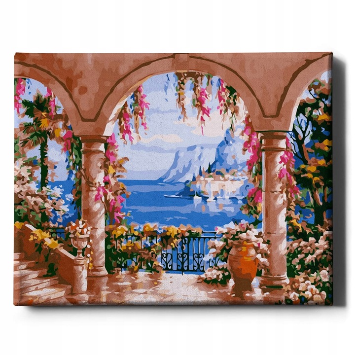 Комплект за рисуване по номера, Балкон с цветя, 40 х 50 см, Платно, Многоцветен, 14 години+