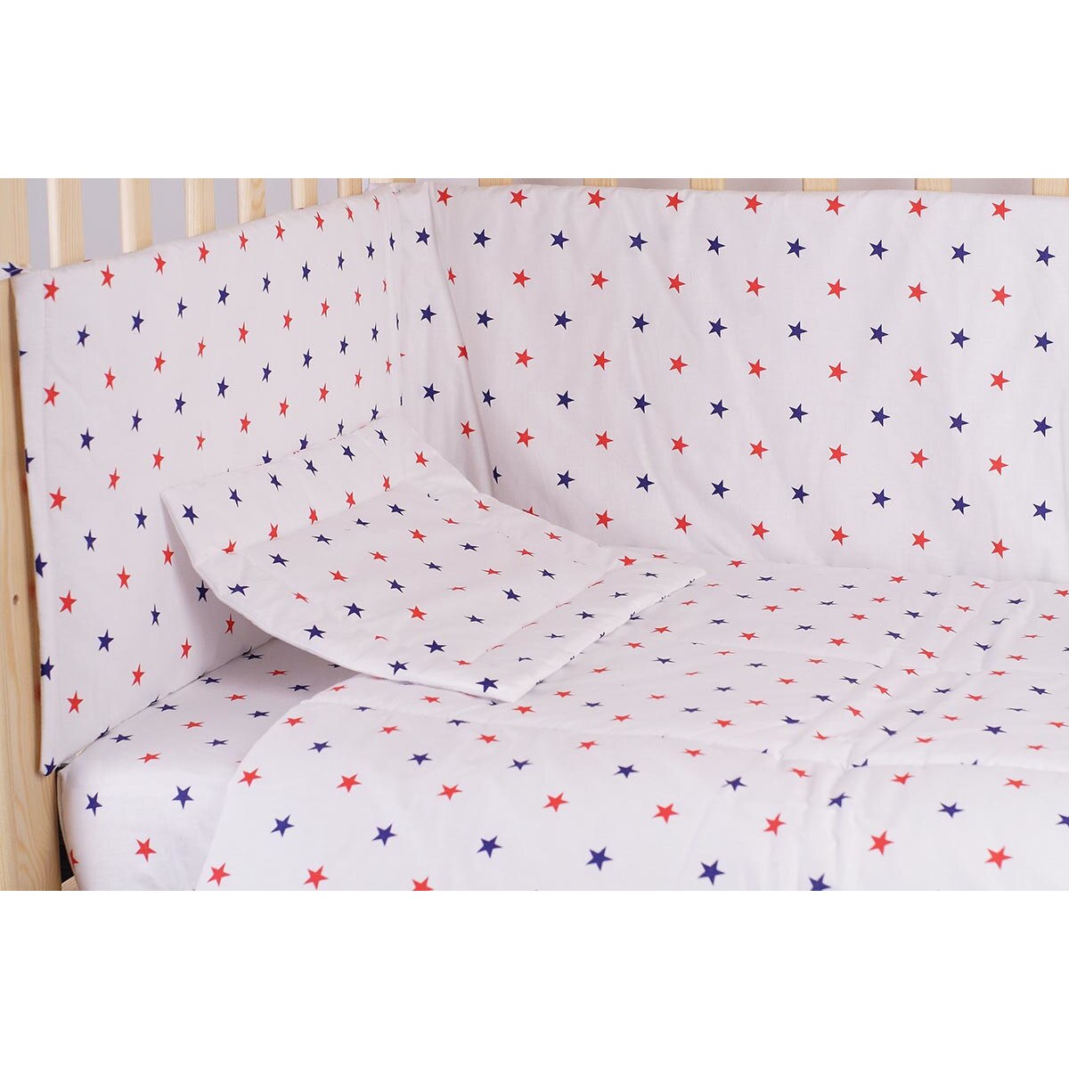 Lenjerie alba, stelute rosu cu bluemarin,5 piese 140x70 cm