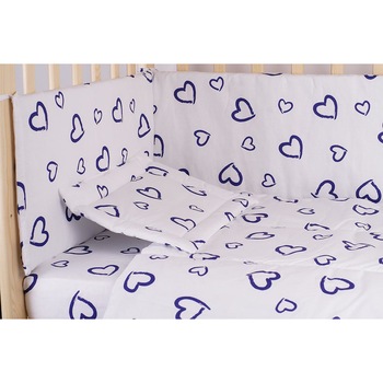 Lenjerie alba, inimioare, albastre,5 piese 140x70cm Lenjerie alba, inimioare, albastre,5 piese 140x70cm