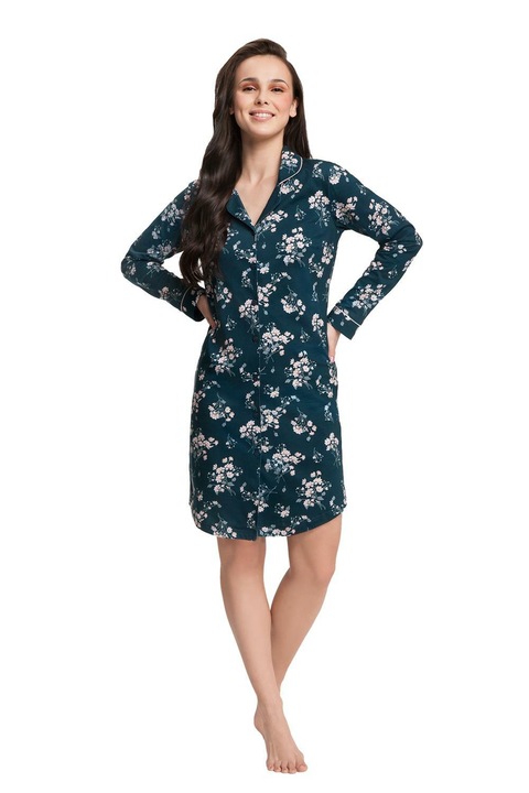 Дамска пижама с флорален принт, Luna, Cotton, Navy blue, Флорален