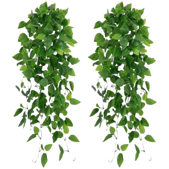 Комплект от 2 изкуствени висящи растения, Ronyes®, пластмаса, 110 см, зелено