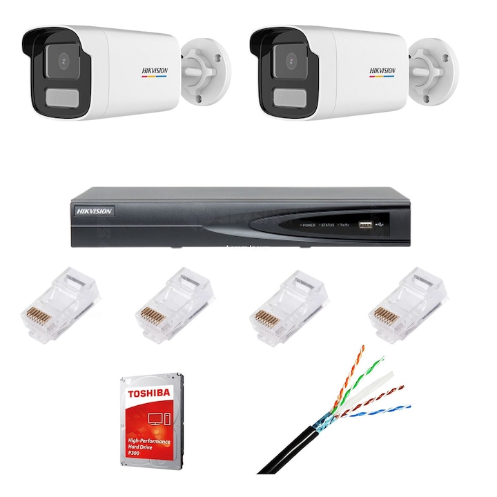 Kit supraveghere video Hikvision 5MP, cu 4 camere 5MP de interior si HDD 1 TB MK528