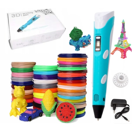 Pachet promo: Imprimanta 3D Cu Stilou Pana La 110M De Filament Set Creion 3D Pentru Copii + Set 20 X 3m rezerve filamente pentru Creion 3D Magic din PLA 1,75mm, 60 metri