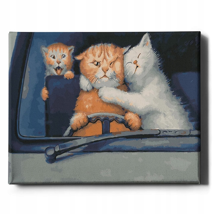 Комплект за рисуване по номера, Котка в колата, 40 х 50 см, Платно, Многоцветен, 14 години+