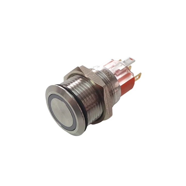 Buton metalic fara retinere 24V 22mm cu led verde S22-FJ11-EG/24V