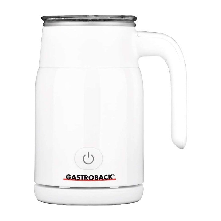 Пенообразувател за мляко Gastroback, Latte Magic, 350 ml, топли/студени напитки, програма за горещ шоколад, незалепващо покритие, термоизолирана дръжка, мек на допир, бял