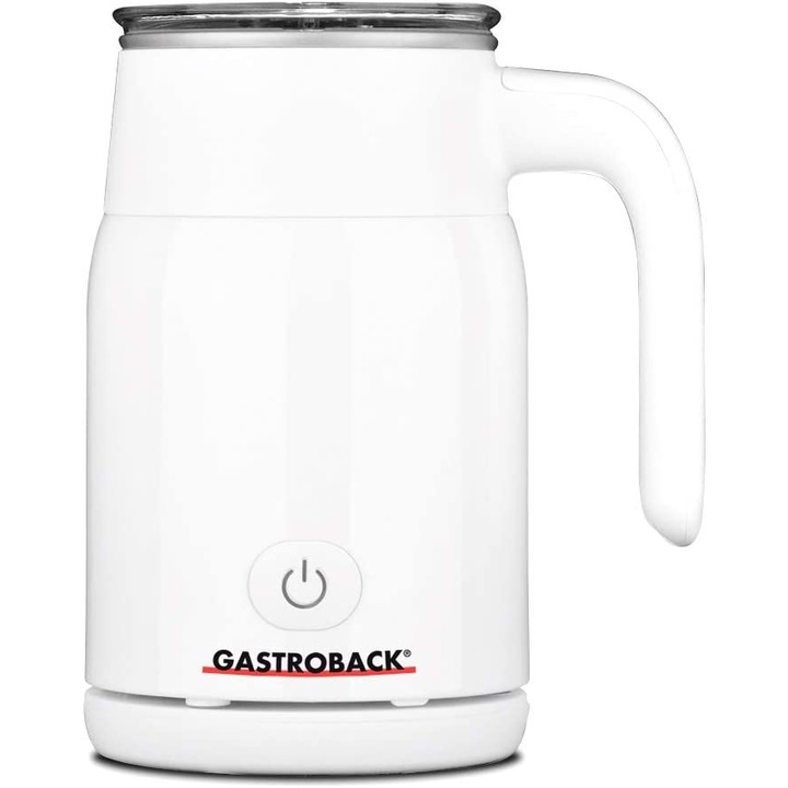 Aparat pentru spuma de lapte Gastroback, Latte Magic, 350 ml, bauturi calde/reci, program ciocolata calda, strat antiaderent, maner izolat termic, soft touch, alb