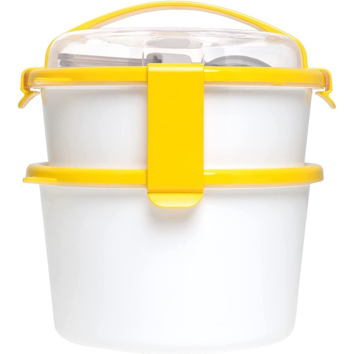 Set cutie de pranz Lady Sanaliving culoare galben, cu toarta si tacamuri 19,5x18,5x20,5 cm 1L si 1,6L