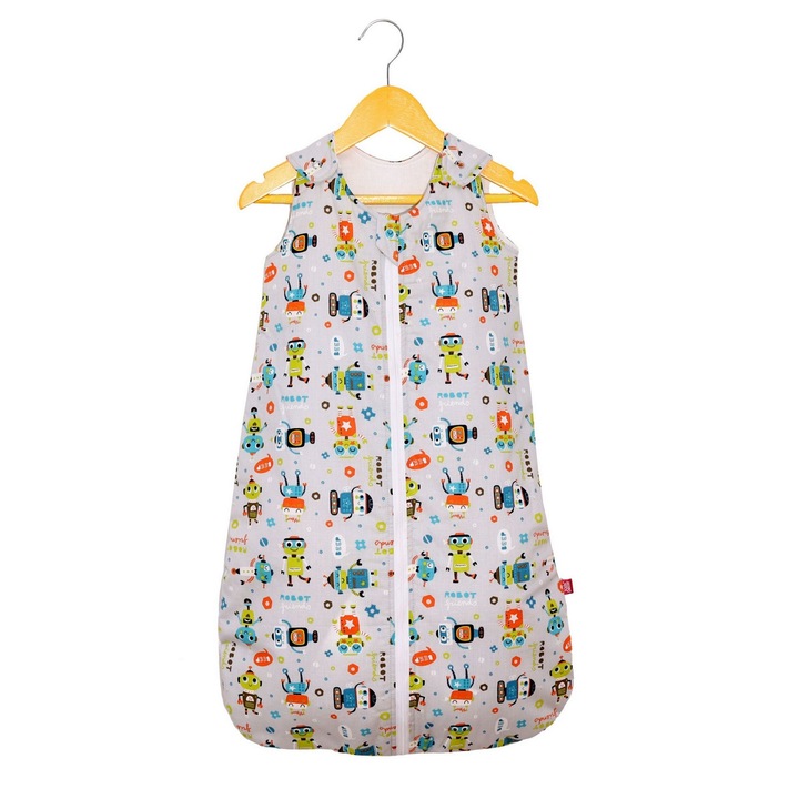 Sac de dormit copii, KidsDecor, Robot Friends, din bumbac, Lungime 95 cm, Grosime 0.5 tog - Vara