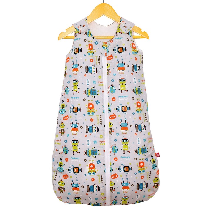 Sac de dormit copii, KidsDecor, Robot Friends, din bumbac, Lungime 70 cm, Grosime 0.5 tog - Vara