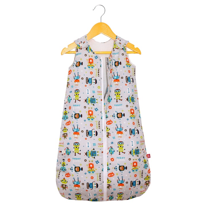 Sac de dormit copii, KidsDecor, Robot Friends, din bumbac, Lungime 70 cm, Grosime 0.8 tog - Primavara