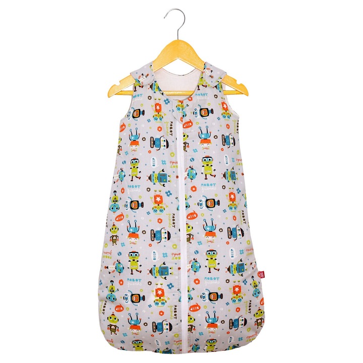 Sac de dormit copii, KidsDecor, Robot Friends, din bumbac, Lungime 70 cm, Grosime 0.5 tog - Vara