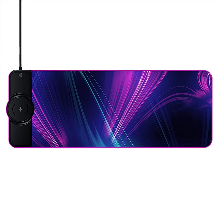 Játékos egérpad vezeték nélküli töltéssel 15W, érintéssel cserélhető RGB világítás, 80x30x0,4 cm, eR DL