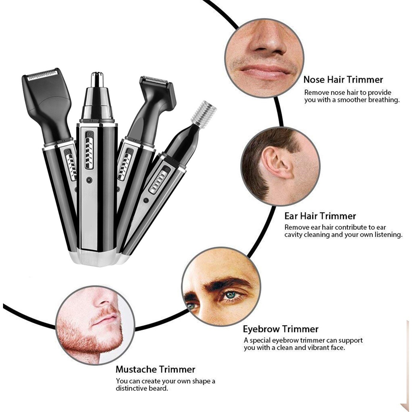 Самобръсначка за лице, 4в1, електрическа, ABS/неръждаема стомана, 220V ...