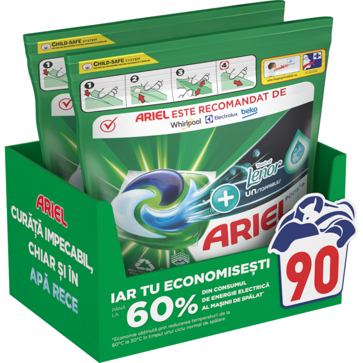 Detergent de rufe capsule Ariel PODS+ Touch of Lenor Unstoppables, 90 spalari