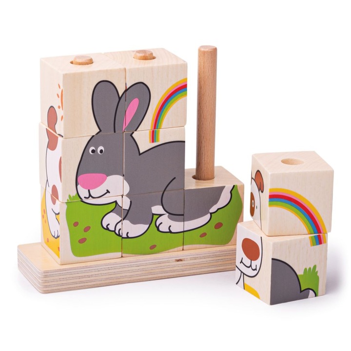Jucarie educativa bebelusi Bigjigs, Cuburi, Multicolor