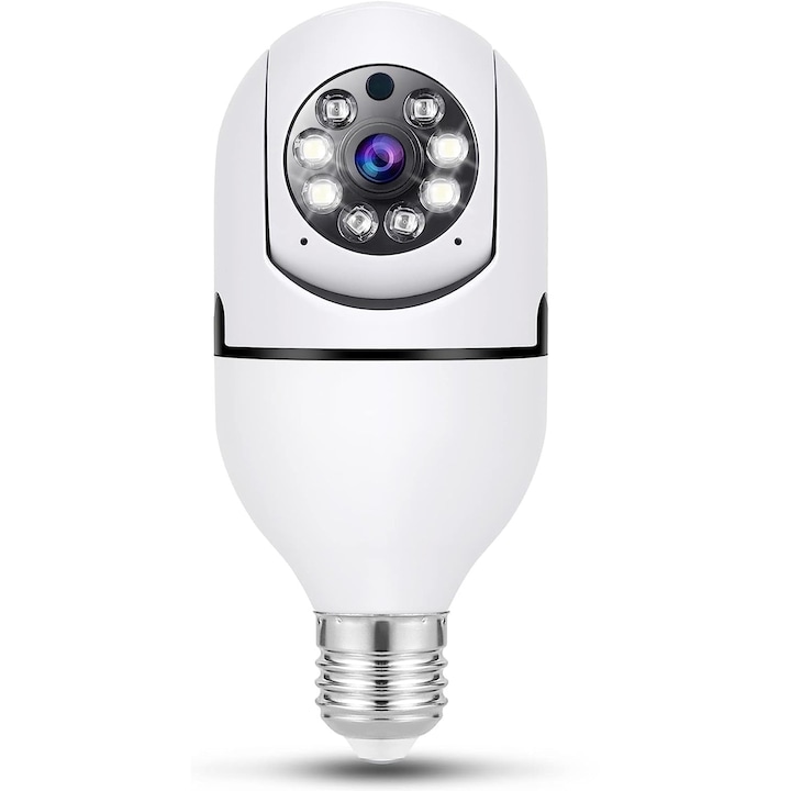 Камера за наблюдение, Тип крушка, Wifi, Бяла
