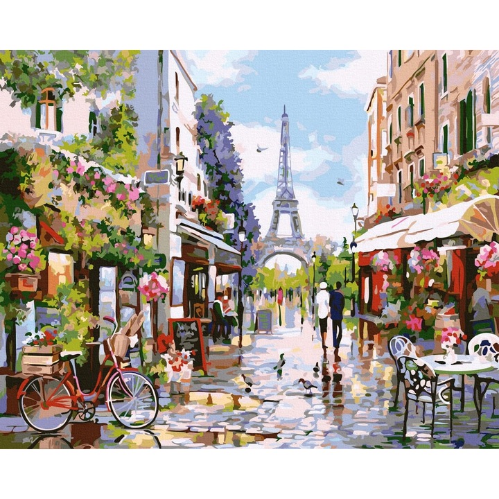 Set pictura pe numere, Strazi din Paris, 40 x 50 cm, Panza, Multicolor, 14 ani+