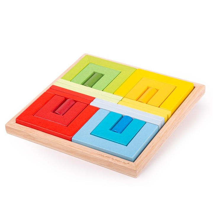 Szögletes logikai játék, Bigjigs, Fa, 3 év+, Többszínű