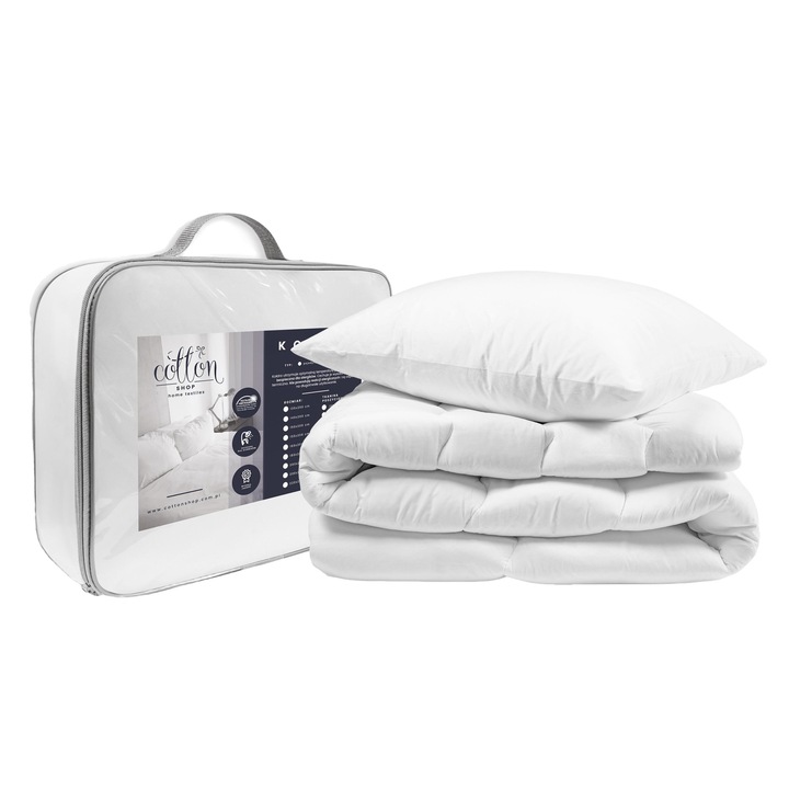 Set pilota/perna, Cotton Shop, Poliester/ Fibre siliconice, 140x200/50x60 cm, Alb