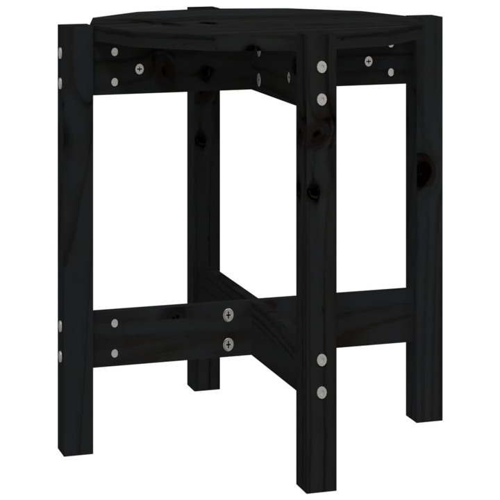 Кафе маса vidaXL, Черна, Ø 42,5x45 см, Борово дърво масив