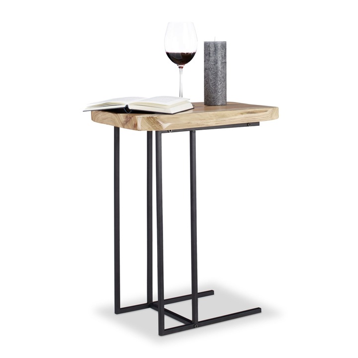 Masa laterala, patrata, stil rustic, 60 x 34 x 49,5 cm, negru/maro