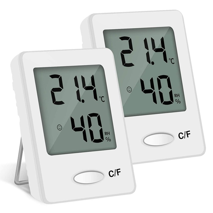 Set 2 termometre, ABS, Afisaj digital, Alb
