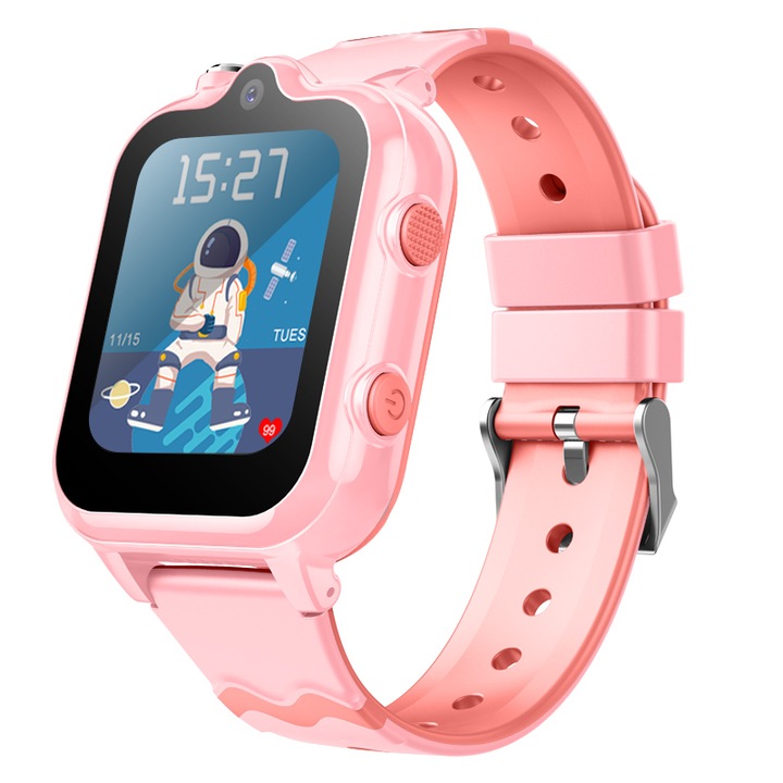 Ceas Smartwatch Pentru Copii Wonlex KT18, Roz cu Functie de Localizare GPS, Comunicare bidirectionala, Pedometru, Alarma, Dual Camera, Apel Video, Buton SOS