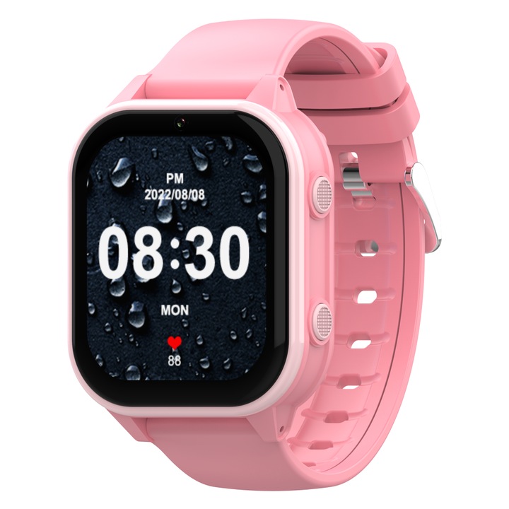 Ceas Smartwatch Pentru Copii Wonlex KT19 Roz cu Functie de Localizare GPS, Comunicare bidirectionala, Pedometru, Alarma, Camera, Apel Video, Buton SOS