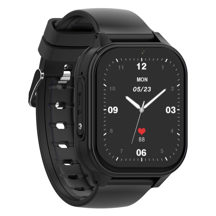 Ceas Smartwatch Pentru Copii Wonlex KT19 Negru cu Functie de Localizare GPS, Comunicare bidirectionala, Pedometru, Alarma, Camera, Apel Video, Buton SOS