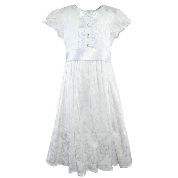 Elegáns ruha rövid ujjal lányoknak, Mini Junior RE71231, fehér, 116 cm