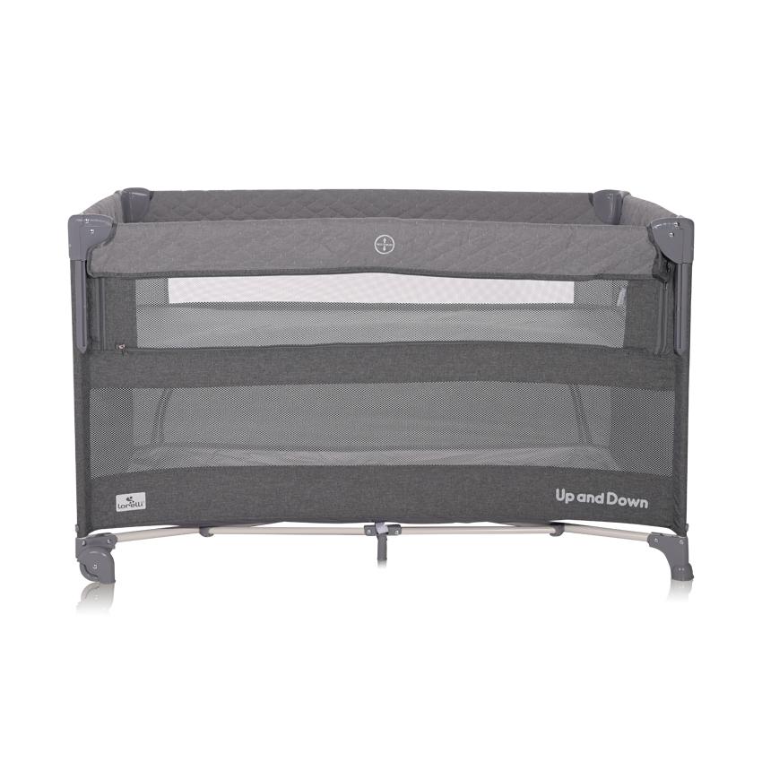 Patut pliabil, Lorelli, Up and Down, 0-36 luni, laterala culisanta, salteluta, geanta de transport, mecanism dublu de siguranta, usa laterala cu fermoar, Cool Grey Bear