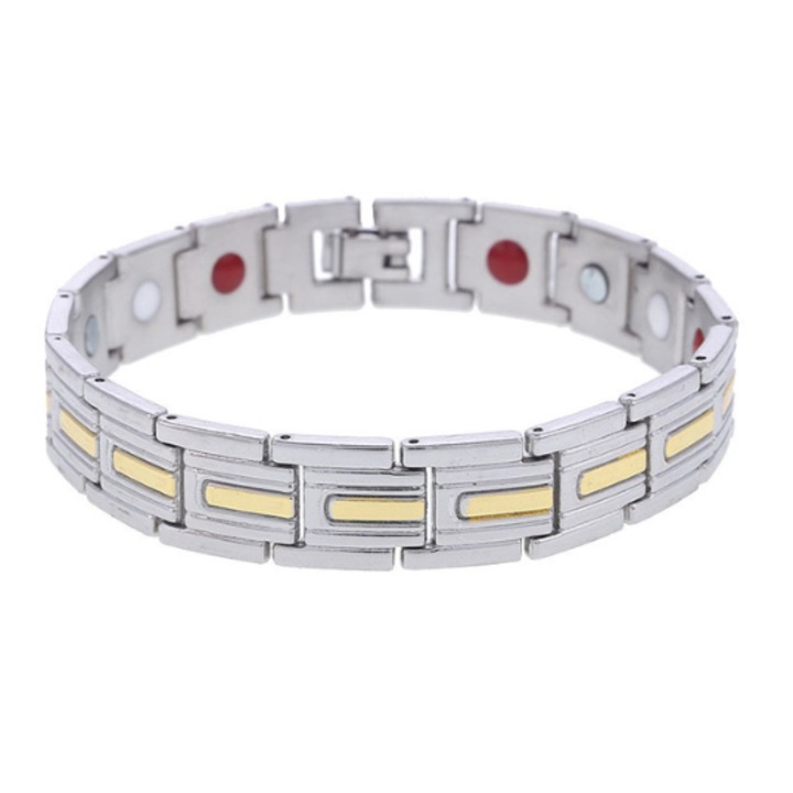 Férfi karkötő, MagneticEnergy, CRM, állítható, ezüst/arany, 21 cm