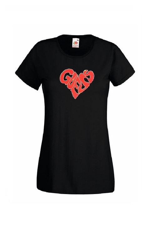 Női póló strasszos applikációkkal, Rebel Dream by G Collection, fekete, GUESS modell, Fekete