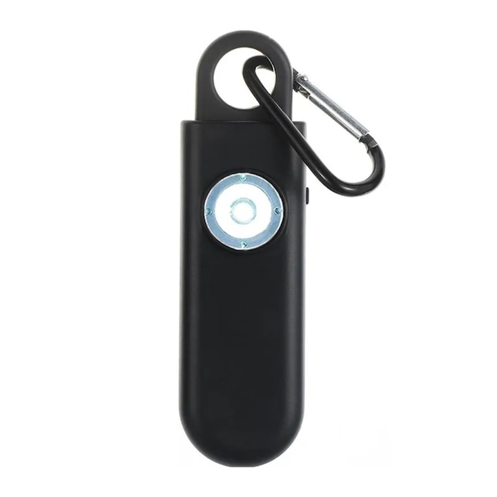 Ключодържател аларма за самозащита, силен шум 140 dB, За защита от агресии, С карабинер, Черен