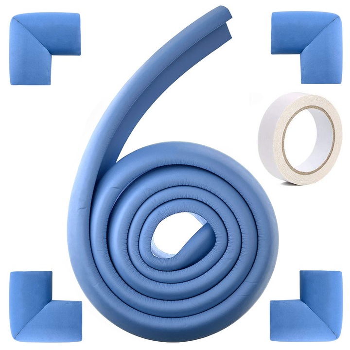 Protectie colturi mobilier, Spuma/Cauciuc, Adeziv, Albastru