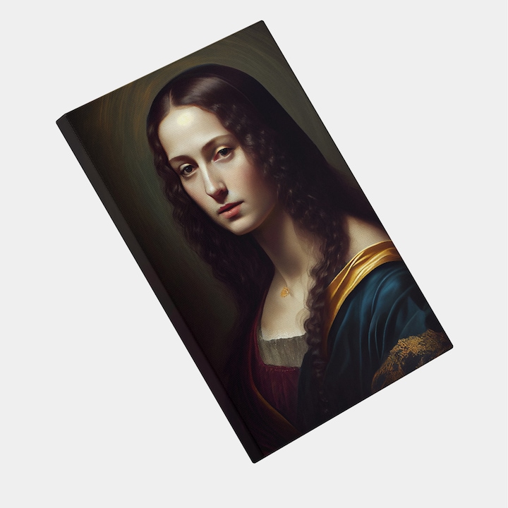 Portrévászon festmény „Gioconda” stílus, „Mona Lisa”, Leonardo da Vinci, Érthetetlen művészet, Motivációs, Kortárs, High End, Művészet és digitális festmény, 25x40 cm