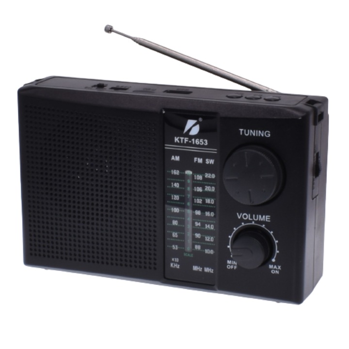 Radio Portabil Cu Panou Solar, Acumulator 1200mAh, FM/AM/SW1-6/ Bluetooth, Cititor USB si card TF, Lampa Led - negru