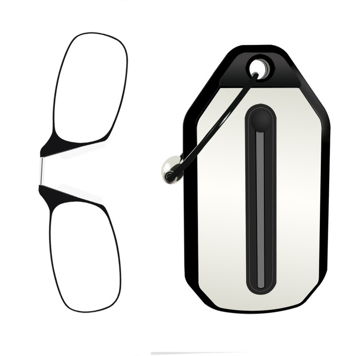 Очила за четене, BOMSTOM, ултра тънки, с калъф за ключодържател, приставка за телефон, черни рамки, диоптър +1.50, черни