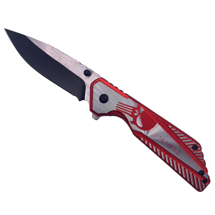 Briceag The Punisher, Deschidere Automata a Lamei pe Buton, Prindere Curea, 20 cm, Metalic, Rosu, Dalimag