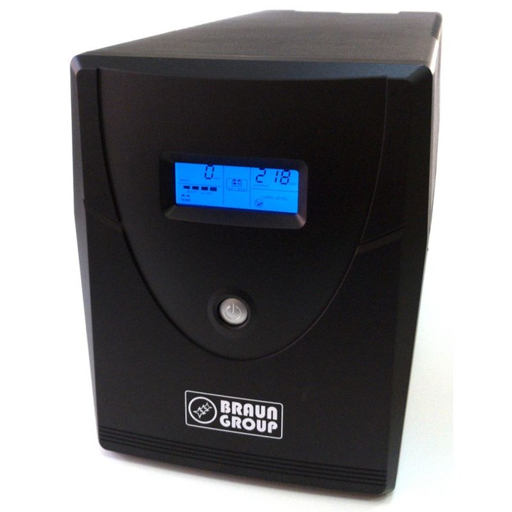 UPS Braun Group 650VA, display LCD, 2 prize Schuko, 4 minute backup, acumulator 12V7Ah