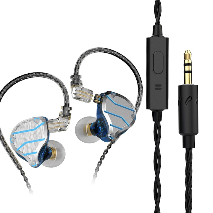 QKZ ZXN 1DD fülhallgató, HiFi, basszus zajszűrővel, Sport Monitor, fém, kék