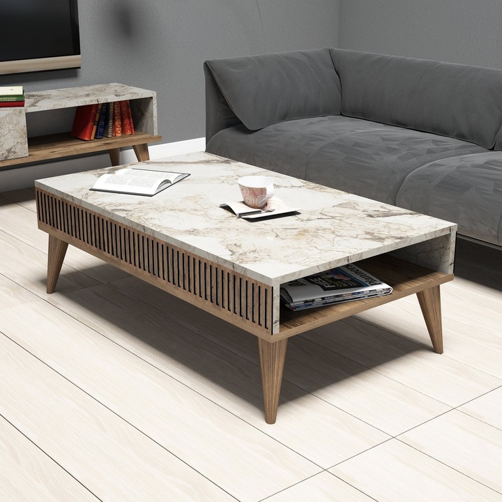 Маса за кафе Milan, Орех / Бял, 105 х 34 х 60 см